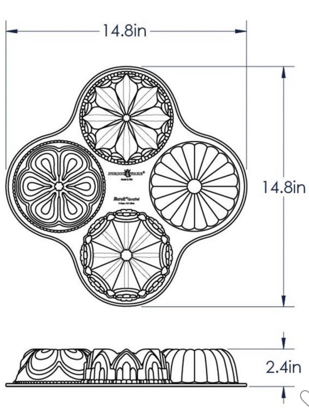Nordic Ware Gold 9 Cup Bundt®
Quartet Pan 4 Cake Molds in 1 pan Baking Sheet - Picture 4 of 6